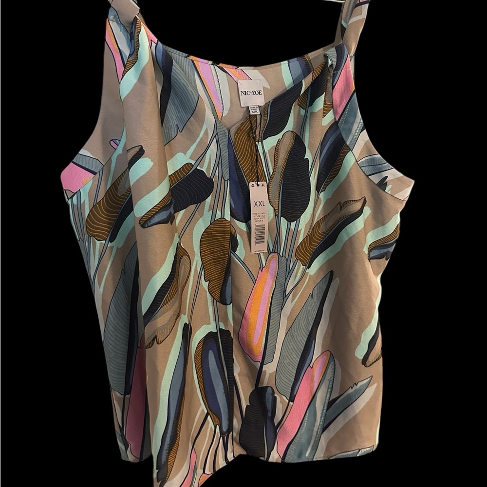 NWT Nic + Zoe Women's Aqua Blue Banana Leaves Tank- XXL. MSRP $138 - Picture 2 of 7